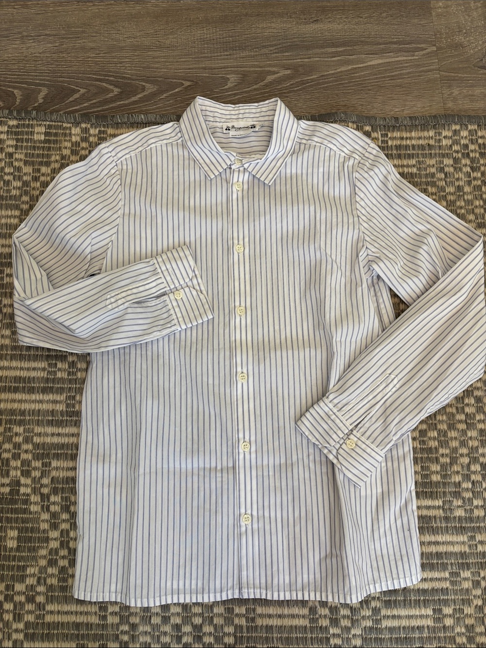 Boys Bonpoint White Shirt with Blue Pinstripes